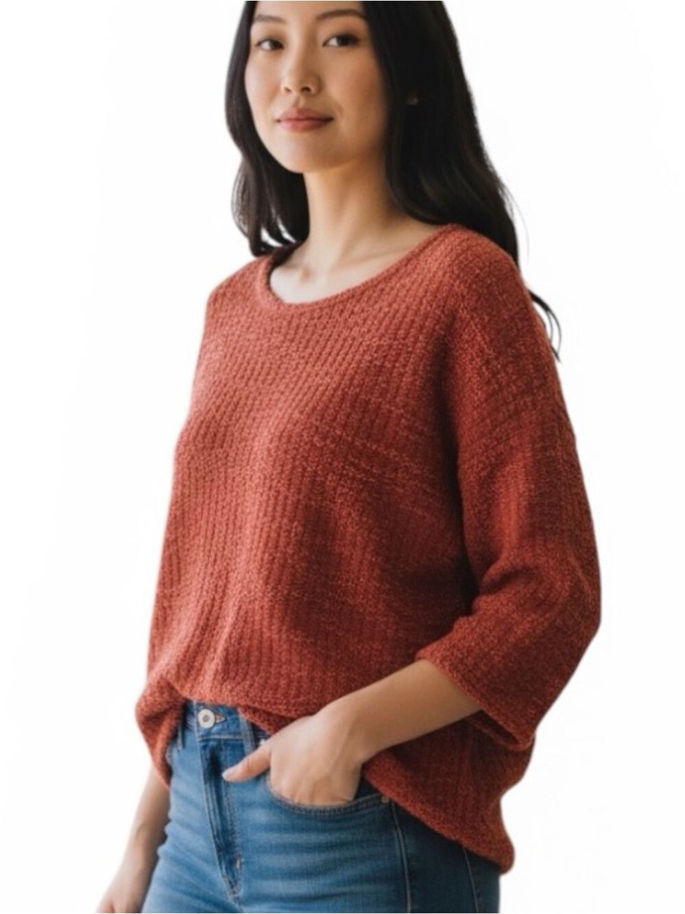 Cut Loose of San Francisco Textured Knit Jersey Sweater in Rust XL